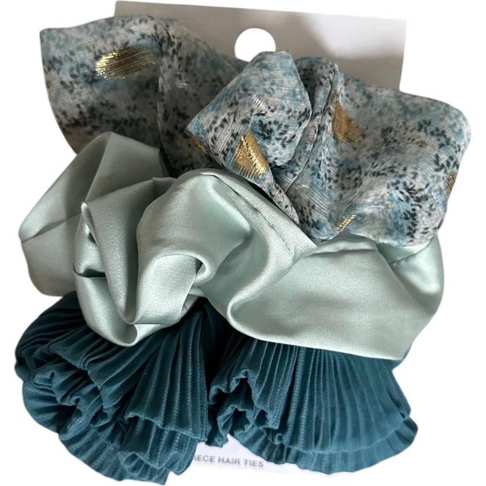 Women’s Large Hair Scrunchies set of 3 multi color blue silky 90s style new